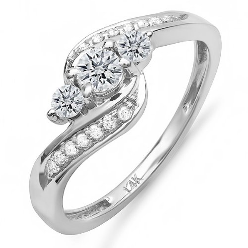 0.50 Carat (ctw) 14k White Gold Round Diamond Ladies Swirl Engagement 3 Stone Bridal Ring 1/2 CT (Size 7) 0.50 Carat (ctw) 14k White Gold Round Diamond Ladies Swirl Engagement 3 Stone Bridal Ring 1/2 CT (Size 7)