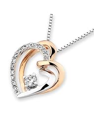 (X1000Diamond) 18K/750 Rose & White Gold Heart Shape Solitaire Diamond Pendant with 925 Sterling Silver Chain (0.24 cttw, G-H Color, VS2-SI1 Clarity)