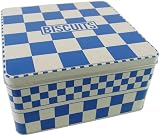 Biscuits blue white check traditional metal cookie jar or canister storage box traditional French style
