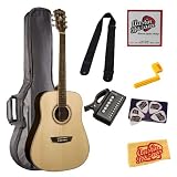 Washburn WD20S Dreadnought Acoustic Guitar Bundle with Gig Bag, Tuner, Strap, Strings, String Winder, Pick Card, and Polishing Cloth - Natural