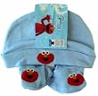 Sesame Street Baby Shoes and Hat 2pcs Set - Elmo Baby Booties and Hat Set (Blue)