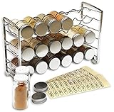 DecoBros Spice Rack Stand holder with 18 bottles and 48 Labels, Chrome