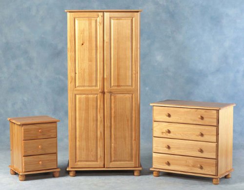 Sol Super Trio Bedroom Set in Antique Pine - Includes 3 Drawer Bedside, 4 Drawer Chets and 2 Door Wardrobe and FREE Delivery Service