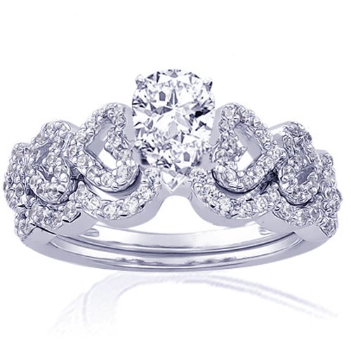 1 Ct Pear Shaped Diamond Engagement Wedding Rings Pave Set 14K WHITE GOLD SI2-F