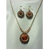 Handcrafted Amber Swarovski Bezel Set Pendant and Earrings