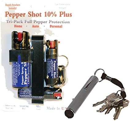 Get Total Protection With Pepper Shot Pepper Spray Tri Pak and Pocket Electronic Whistle Key Chain