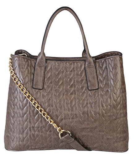 Diophy PU Leather Tote Satchel Large Womens Purse Handbag Accented with Metal Chain Top Handle with Removable Strap MD-2732 MD-2733