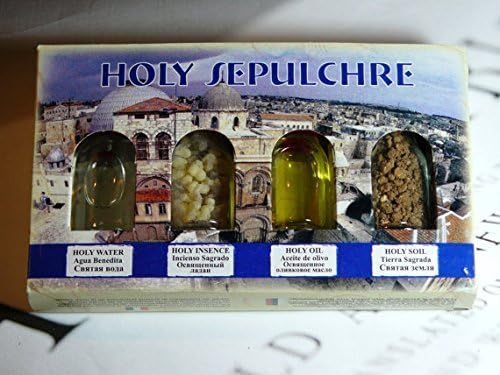 Souvenir Set Jerusalem: Jordan River Water,incense,soil and Olive Oil (Gift Pack) by HolyGifts4u