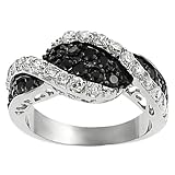 Tressa Silvertone Black and White Cubic Zirconia Twist Ring