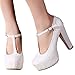 Getmorebeauty Women Block Mary Janes T-STRAPPY Lace Dress Wedding Shoes