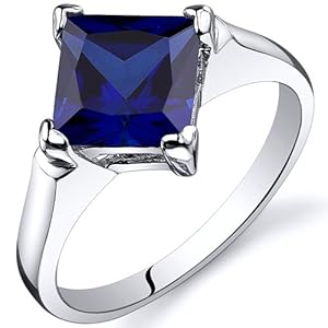 Striking 2.50 carats Blue Sapphire Engagement Ring in Sterling Silver Rhodium Finish Size 6 Available in Sizes 5 thru 9