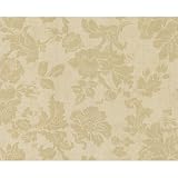 Brewster Wallpaper, Damask, Crackle Scroll, Light Camel/Camel