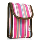 Camera Carry Case for 3.5 inch Casio EX-Z85 with EV Lanyard in Magenta Colorful Stripes - Brown Trim