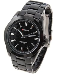 Curren Brand Fashion Quartz Analog Watch with Japan Movt Black Round Shaped Steel Band Black Color for Male