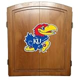 University of Kansas Jayhawks Oak Dart Board Cabinet Set