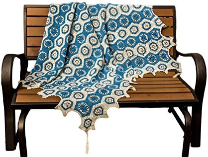 Blue And White Handmade Hexagon Crochet Throw Blanket