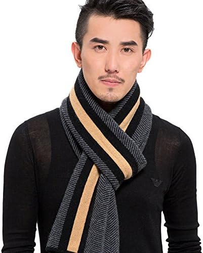 Thick long wool cashmere men's scarf/ mixed-wool-knit stripe scarf in England-B One Size