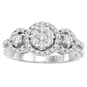 14k White Gold 3-Stone Pressure Set Diamond Ring (1.00 cttw, H-I Color, I2... by
