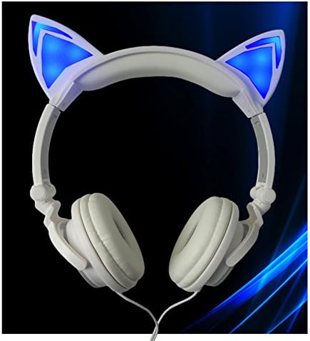 Jamsonic DJ Style On Ear Noise Isolating LED Cat Headphone Headset Earphones Works With iPhone, iPod, iPad, Android, Mp3, Tablets &amp; All Other Standard Headphone Jacks ... (White)