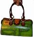 A Luxurious Genuine Leather Handbag with Jean Designs, 100% Handmade, Attractive Green. Unique !