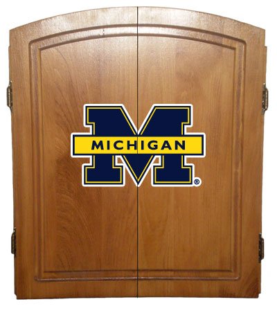 Michigan Wolverines Dart Board Cabinet Set