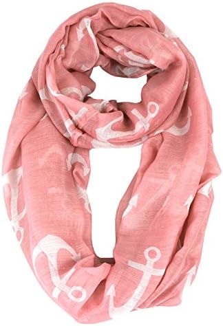 Elixir Fashion, Women's Nautical Marine Anchor Print Infinity Scarf Cowl, Pink