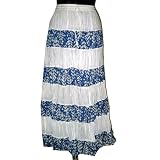 Womens Summer Fashion Tie Dye Long Skirts in White-blue Cotton Skirt From India Size 40" Free Shipp