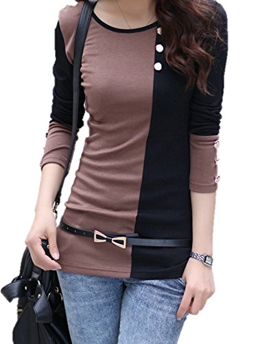 (ペプ) PEPU 切り替え タイト カットソー レディース 七分袖 バイカラー Tシャツ トップス 袖ボタン