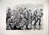 1888 IRELAND LEAGUE BAND MEN RAIN WALKING STREET SKETCH