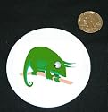 3" button / pin printed with cartoons, reptile, chameleon, cartoon, animal, clinging