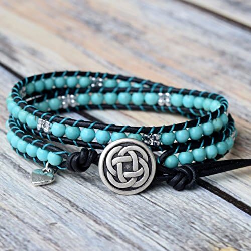 Turquoise Beaded Leather Wrap Bracelet