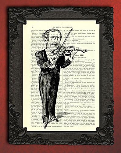 Violin Player Print Art Painting 7.67x11.61in/19.5x29.5cm-Violinist Print - Violin Player Art Print - Violin Antique Illustration - Beautifully Upcycled Print On Canvas