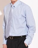 Savile Row Mens Pale Blue White Gingham Check Classic Fit Formal Shirt Collar Size16.5