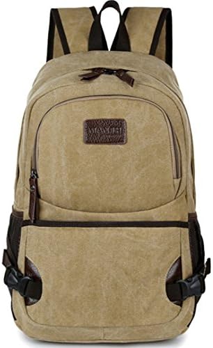 S-cool shop Fashion Canvas School Bag Weekend Backpack for Traveling or Outing 15.6 inch Laptop Bag Rucksack (khaki)