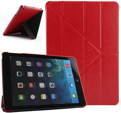 E-BEST® Folding Transformers Crazy Horse Lines PU leather Full Body Case with Stand for iPad Air / 5 (iPad Air, red)