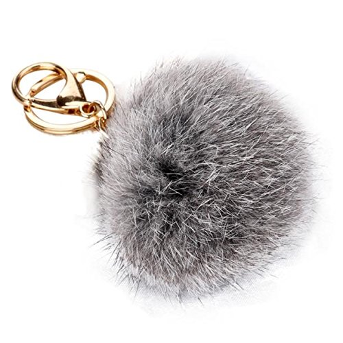 Shensee Rabbit Fur Ball Keychain Bag Plush Car Key Ring Car Key Pendant(Gray)