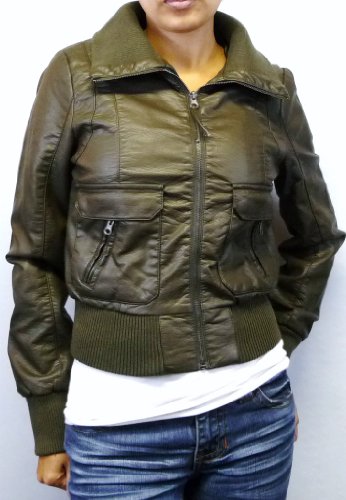 Faux Leather Bomber Jacket with Zipper Pockets product image