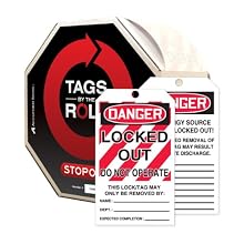 Accuform Signs TAR426 Tags By-The-Roll Lockout Tag, "Danger - Locked Out - Do Not Operate", On Roll in Octagonal Cardboard Dispenser, PF-Cardstock (Pack of 250)