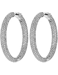 2.00 ct. tw Round Cut Diamond Pave Inside Outside Hoop Earrings - E-F VS1 - 18 Kt. White Gold