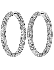 1.00 ct. tw Round Cut Diamond Pave Inside Outside Hoop Earrings - G-H SI2 - 18 Kt. White Gold