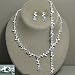 Necklace/ Bracelet / Earring Set - 18 Inches / 7 Inches - Silver Charm Flower/leaf Linkage with Clear and Blue Rhinestone Accents