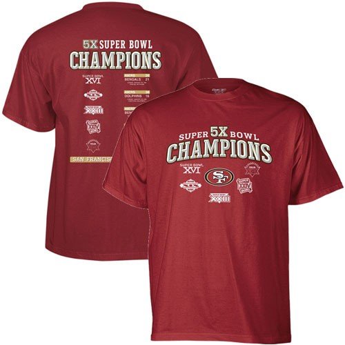 Buy Reebok San Francisco 49ers Cardinal Red Five-Time Superbowl Champions T-shirt by Reebok