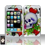 SKULL WITH RED HEART RUBBERIZED SNAP ON HARD SKIN FACEPLATE PHONE SHIELD COVER CASE FOR APPLE IPHONE 3G 3GS