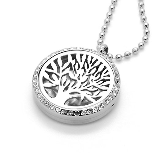 BellaSentials Aromatherapy Diffuser Pendant Essential Oil Charm With Crystals &amp; 24" Chain - Tree