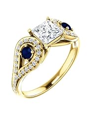 14K Yellow Gold Round Cut Diamond and Sapphire Ring -- LIFETIME WARRANTY