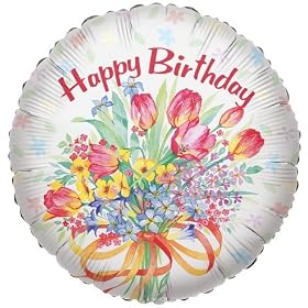 Helium Filled Foil Balloon 18" - Happy Birthday (Flower Bunch)