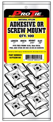 Pro Tie N1PSSM100 1-Inch Adhesive or Screw Mount Cable Tie Mount, Natural Nylon, 100-Pack On Sale
