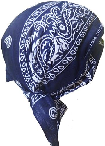 Navy Blue Paisley Biker Skull Cap Aka: Doo Du Rag Cap Bandana Head Wrap Hat