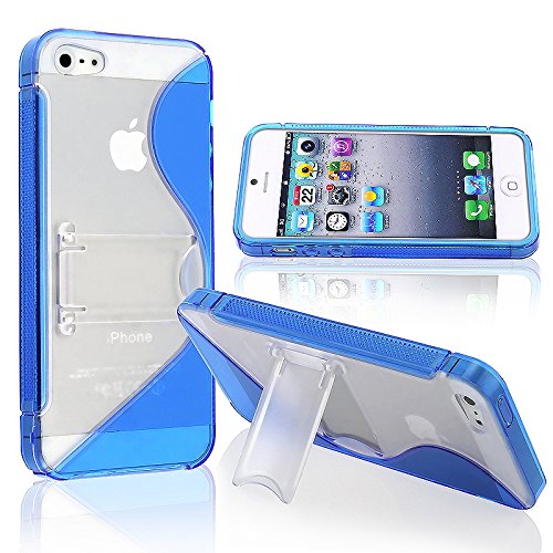 iPhone SE Case, Insten TPU Rubber Skin Case Cover with Stand Compatible with Apple iPhone 5SE / 5S / 5, Blue S Shape