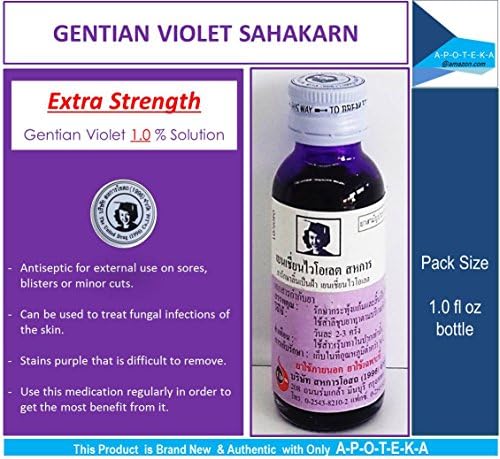 Gentian Violet 1.0% Solution (Gentian Violet Sahakarn Bottle Size 1.0 Fl Oz.) Extra Strenght for Effective Topical Anti-infective Treatment Fungus Infection of the Skin, Candida Albicans and Prevent Infection on Minor Cuts and Scrapes